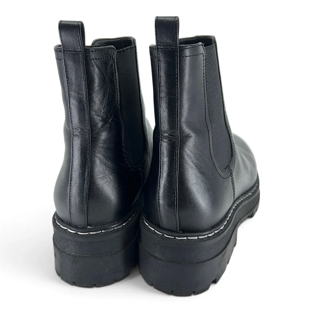 Marc Fisher LTD Pirro Women’s 8.5 Black Leather Lug Sole Chelsea Boots